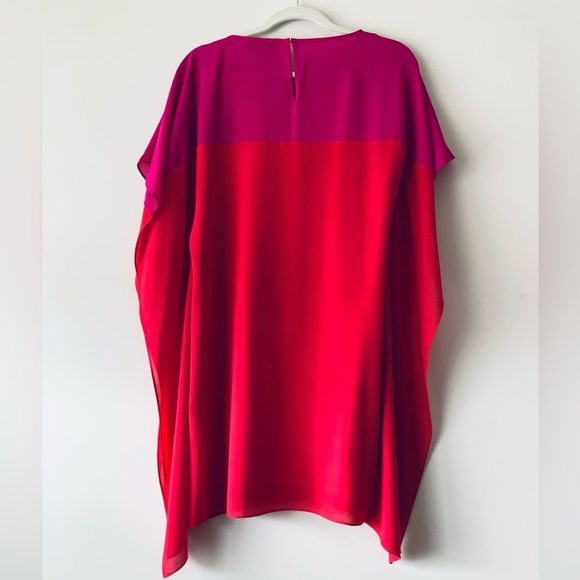 Badgley Mischka Chiffon Colorblock Dress Women Size S Red Pink Feminine - Picture 3 of 10